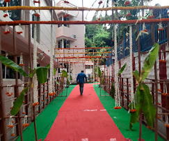 Decorated entrance walkway at the property